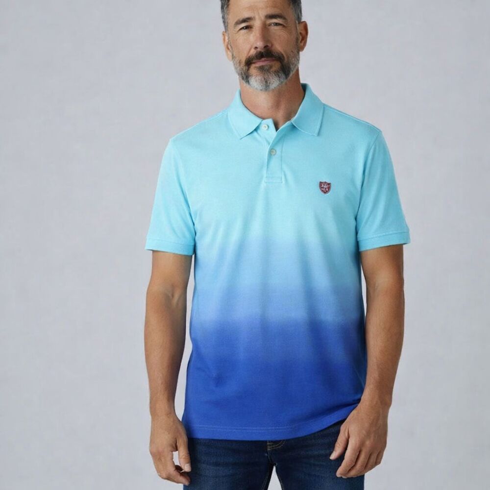 NEW Chaps Mens Ombré Everyday Polo Shirt Blue Teal Short Sleeve Cotton Size M